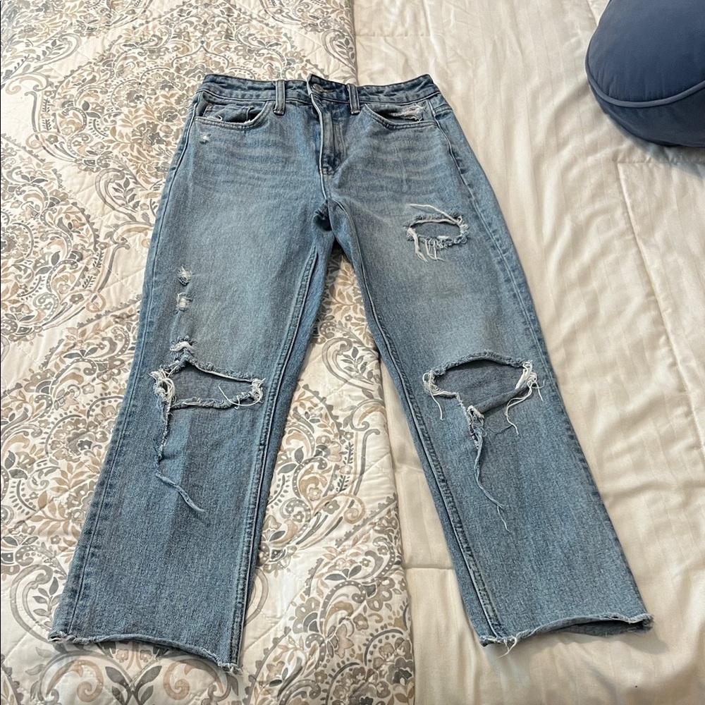 Vervet Distressed Women's Straight-Leg Jeans - Light Blue
